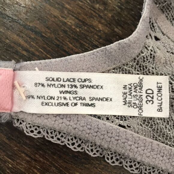 Victoria's Secret Angels Women's Lace Bra, 32D, Grey - Picture 6 of 8